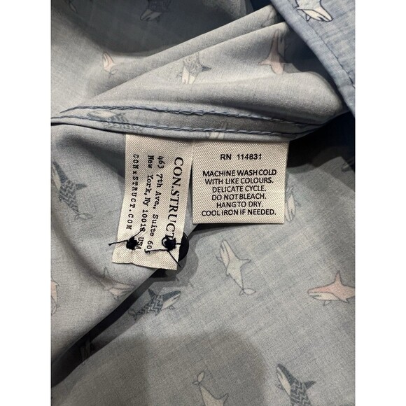 Con.Struct Shirt Men’s Large Slim Fit Blue Shark AOP Button Down 4 Way Stretch - Picture 7 of 7